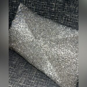 Silver beaded Decorative Pillow, cotton back